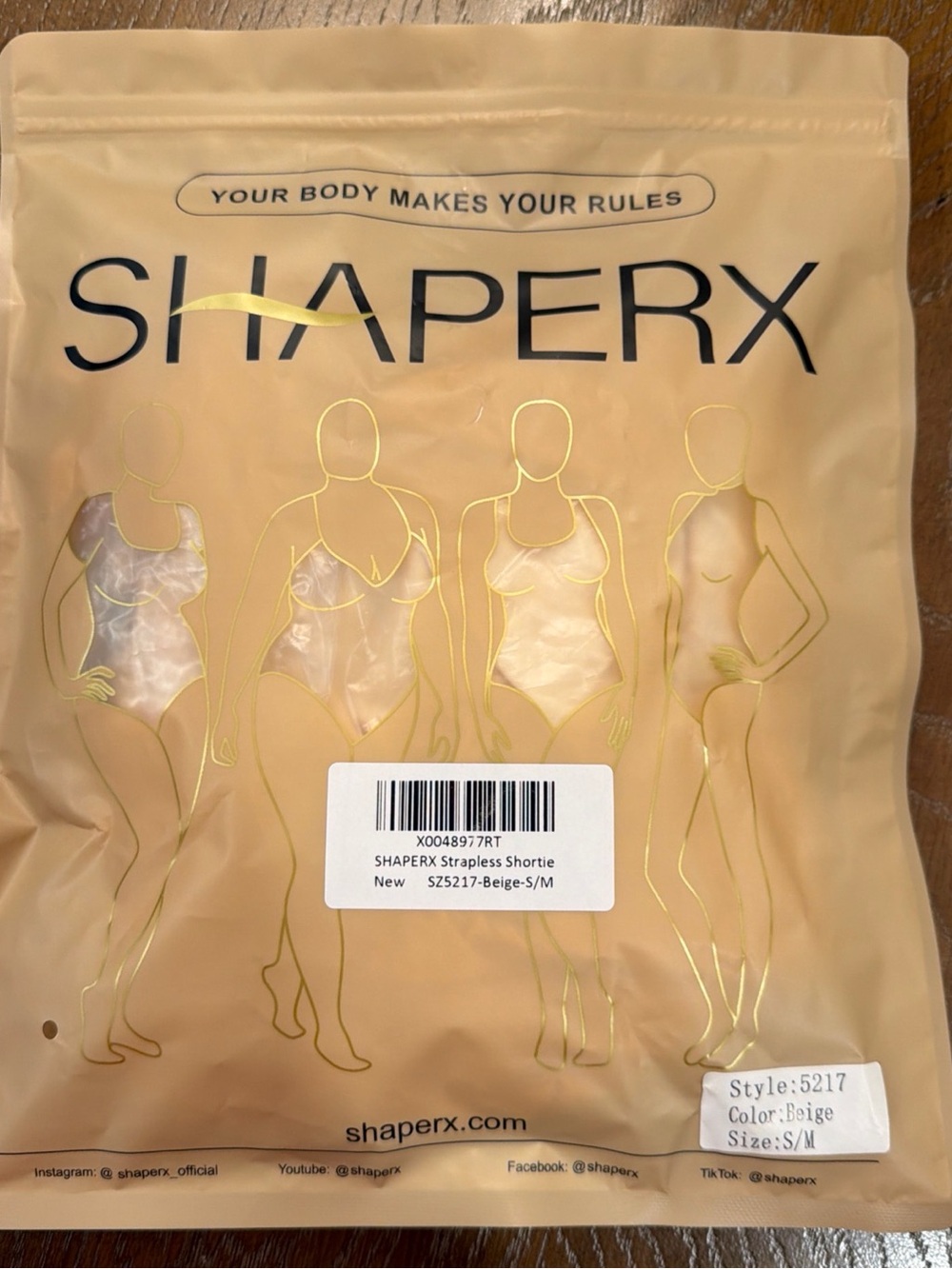 SHAPERX Beige Strapless Shortie Shapewear - S/M